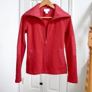 Ann Taylor LOFT Women's Full Zip High Collar Red Fleece/Satin Jacket M